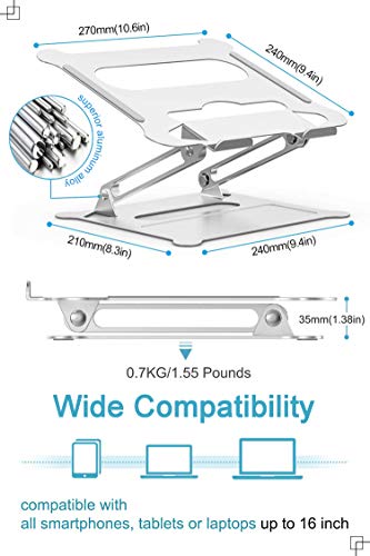 MOEVERT Soporte Portatil, Ajustable Soporte para Ordenador Portátil Aluminio Soporte para Laptop Portátil Plegable Laptop Stand para MacBook Pro Air, DELL, HP, iPad y Otros 10-16" Pulgadas Netbooks