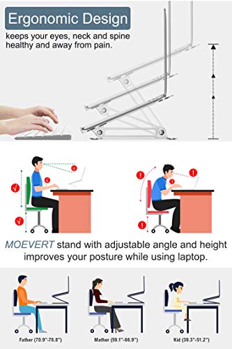 MOEVERT Soporte Portatil, Ajustable Soporte para Ordenador Portátil Aluminio Soporte para Laptop Portátil Plegable Laptop Stand para MacBook Pro Air, DELL, HP, iPad y Otros 10-16" Pulgadas Netbooks