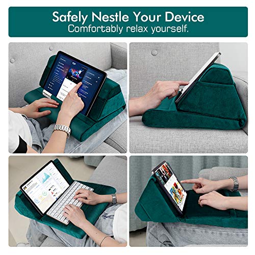 MoKo Soporte Plegable de Almohada para Tableta, Compatible con iPad Mini 6, iPad Air 4/3 /2, iPad Mini 5th Gen/Pro 11/8ª 10.2 2020, Samsung Galaxy Tab，Soporte de Terciopelo hasta 11" - Gemas Verde