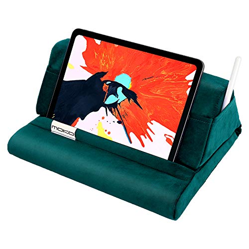 MoKo Soporte Plegable de Almohada para Tableta, Compatible con iPad Mini 6, iPad Air 4/3 /2, iPad Mini 5th Gen/Pro 11/8ª 10.2 2020, Samsung Galaxy Tab，Soporte de Terciopelo hasta 11" - Gemas Verde