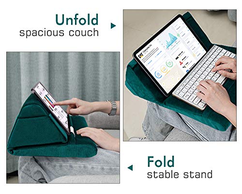 MoKo Soporte Plegable de Almohada para Tableta, Compatible con iPad Mini 6, iPad Air 4/3 /2, iPad Mini 5th Gen/Pro 11/8ª 10.2 2020, Samsung Galaxy Tab，Soporte de Terciopelo hasta 11" - Gemas Verde