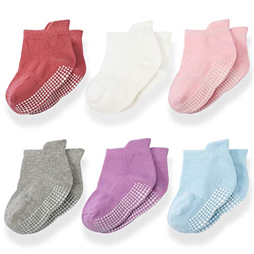 momcozy Calcetines Bebe Calcetines Antideslizantes Niño Calcetines Niña Calcetines Casa Calcetines Niños Calcetines Cortos Calcetines Tobilleros para Niñas y Niños, 6 Pares Para Bebes de 0-12 Meses