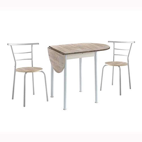 MOMMA HOME Conjunto Mesa Cocina Extensible y 2 Sillas - Mesa Comedor Extensible, Mesa Cocina Plegable, Conjunto Mesa y Sillas Cocina, Mesa Extensible, Roble/Blanco, Modelo Leva, 55/115 x 61 x 74 cm