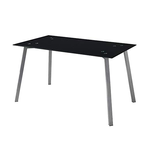 MOMMA HOME Mesa de Comedor - Modelo Alma - Color Negro/Gris - Material Cristal Templado/Metal - Medidas 140 x 80 x 75 cm