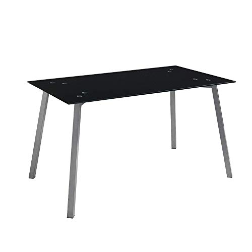 MOMMA HOME Mesa de Comedor - Modelo Alma - Color Negro/Gris - Material Cristal Templado/Metal - Medidas 140 x 80 x 75 cm