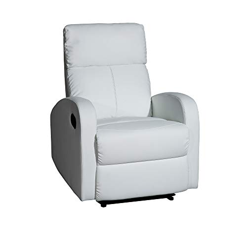 MOMMA HOME Sillón Relax reclinable Med - Modelo TAVIRA - Color Blanco - Material Ecopiel/Metal - Medidas 71 x 93 x 101 cm