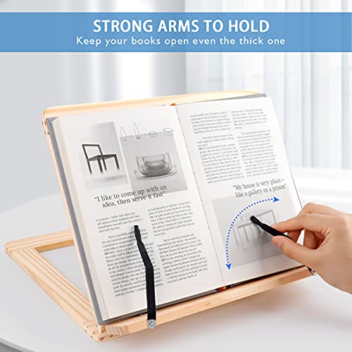 MOMSIV Wooden Adjustable Book Stand Cookbook Holder Reading Desk