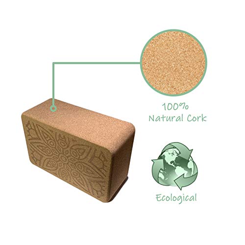 Món Bloque de Yoga de Corcho 100% Natural (Set de 2 Unidades) - Ladrillo Taco Yoga Block (Kit 2 Piezas) - Bloques Accesorios - También para Pilates y Fitness (Standard)