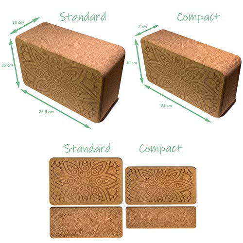 Món Bloque de Yoga de Corcho 100% Natural (Set de 2 Unidades) - Ladrillo Taco Yoga Block (Kit 2 Piezas) - Bloques Accesorios - También para Pilates y Fitness (Standard)