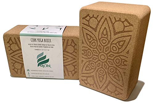 Món Bloque de Yoga de Corcho 100% Natural (Set de 2 Unidades) - Ladrillo Taco Yoga Block (Kit 2 Piezas) - Bloques Accesorios - También para Pilates y Fitness (Standard)