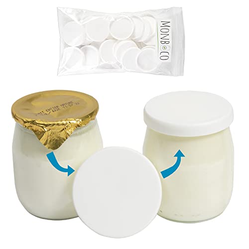 Monboco | Tapas para Vasos yogurtera |compatibles con Marca mercadona, la lechera, danone | diámetro 56mm | Blanca | Material de PEHD | Lote de 30 | Compatible con los Productos lácteos |