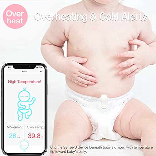 Monitor de bebé Sense-U con sensores de temperatura de movimiento de movimiento: seguimiento de la movimiento abdominal del bebé, el giro y la temperatura de la piel con un nuevo diseño de cierre