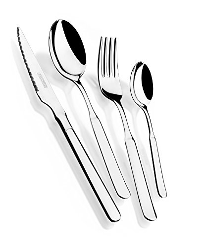 Monix Milán - Set de cubiertos de 24 piezas con cuchillo chuletero, acero inoxidable 18/10, diseño contemporaneo, acabado pulido brillante, espesor 2 mm (6 comensales)