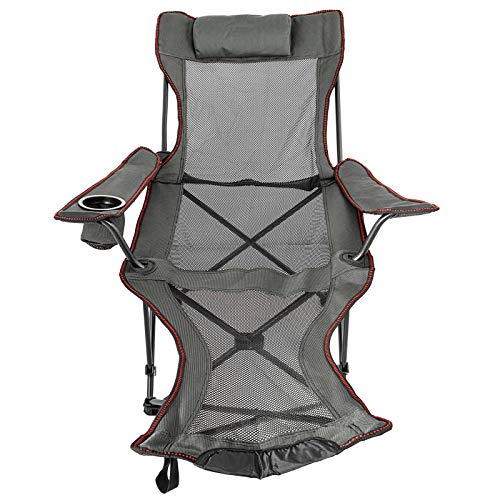 Moracle Silla de Campamento Plegable con Reposapiés Silla de Salón de Malla con Portavasos Bolsa de Almacenamiento Silla de Campamento Plegable (Gris)