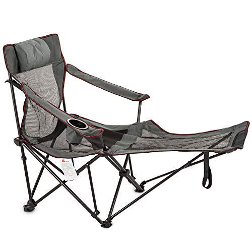 Moracle Silla de Campamento Plegable con Reposapiés Silla de Salón de Malla con Portavasos Bolsa de Almacenamiento Silla de Campamento Plegable (Gris)