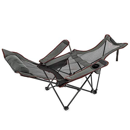 Moracle Silla de Campamento Plegable con Reposapiés Silla de Salón de Malla con Portavasos Bolsa de Almacenamiento Silla de Campamento Plegable (Gris)