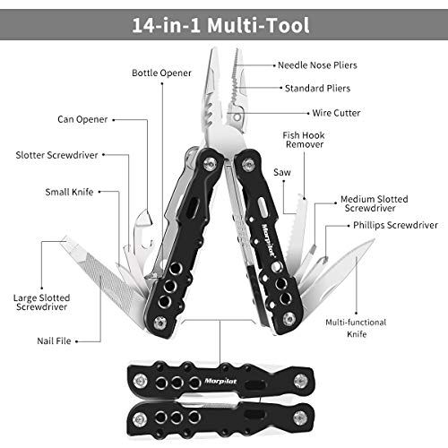 morpilot Alicate Multiuso Multi - alicate 25 en 1, Destornilladores 11 en 1, Alicate multifuncional de Acero Inoxidable, anti - cáida para actividades exteriores con Bolsa de Nylon