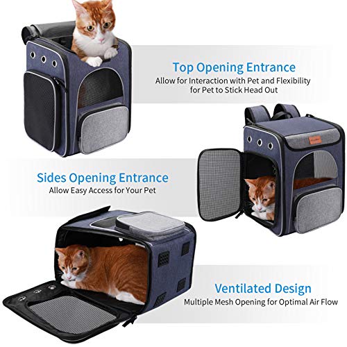 morpilot Mochila Gato, Mochila Transportin Perro Plegable para Gatos y Perros Pequeños, Bolsa de Transporte Transpirable con Correa de Seguridad Interior + Tazón, Ideal para Viajes, Uso al Aire Libre