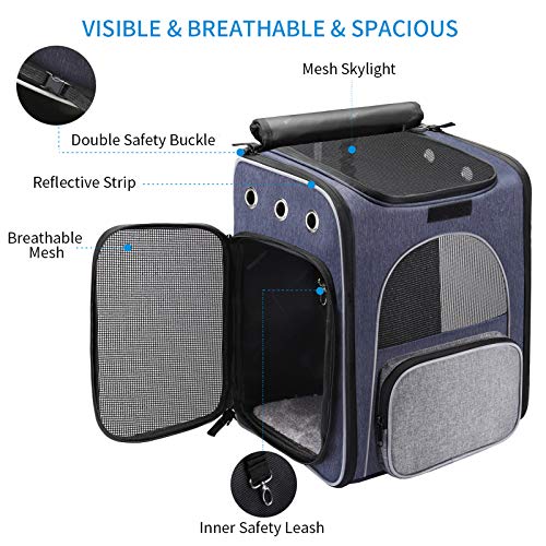 morpilot Mochila Gato, Mochila Transportin Perro Plegable para Gatos y Perros Pequeños, Bolsa de Transporte Transpirable con Correa de Seguridad Interior + Tazón, Ideal para Viajes, Uso al Aire Libre