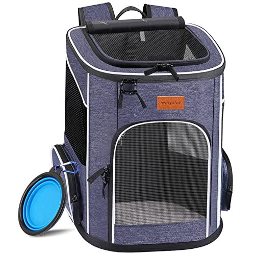 morpilot Mochila Transportín Perro, Mochila Transportín Gato Bien Ventilado con Correa de Seguridad Interior, Bolsa de Transporte para para Gatos y Perros Pequeños (13*11*16.5 Inch) + Tazón Plegable