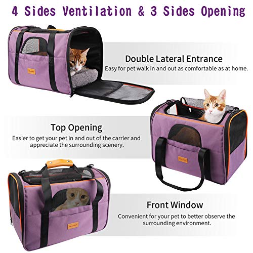 morpilot Transportín Perro Gato, Bolsa Transporte Plegable para Mascotas, Portador de Viaje para Perro y Gato con Correa de Hombro Ajustable + Tazón Plegable, Bolsa de Malla Transpirable para Avion