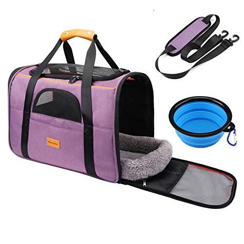 morpilot Transportín Perro Gato, Bolsa Transporte Plegable para Mascotas, Portador de Viaje para Perro y Gato con Correa de Hombro Ajustable + Tazón Plegable, Bolsa de Malla Transpirable para Avion