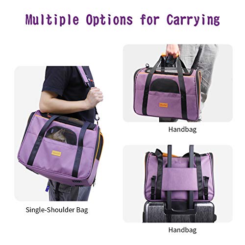 morpilot Transportín Perro Gato, Bolsa Transporte Plegable para Mascotas, Portador de Viaje para Perro y Gato con Correa de Hombro Ajustable + Tazón Plegable, Bolsa de Malla Transpirable para Avion