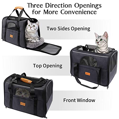 morpilot Transportín Perro Transportín Gato, Bolsa Transporte Transpirable para Mascota, Bolsa Perro Transporte con Correa de Hombro Ajustable y con Cojín Extraíble + Tazón (16.9*11.8*13 Inch )