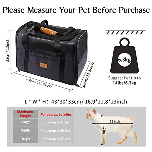 morpilot Transportín Perro Transportín Gato, Bolsa Transporte Transpirable para Mascota, Bolsa Perro Transporte con Correa de Hombro Ajustable y con Cojín Extraíble + Tazón (16.9*11.8*13 Inch )