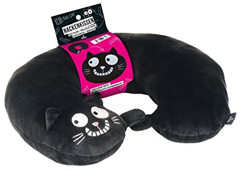 Moses Ed, The Cat - Almohada Cervical 2 en 1, Almohada Cervical y Almohada para Viajes, en Forma de Gato, Almohada de Viaje, 28 cm, Color Negro