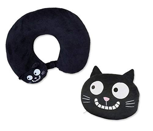 Moses Ed, The Cat - Almohada Cervical 2 en 1, Almohada Cervical y Almohada para Viajes, en Forma de Gato, Almohada de Viaje, 28 cm, Color Negro