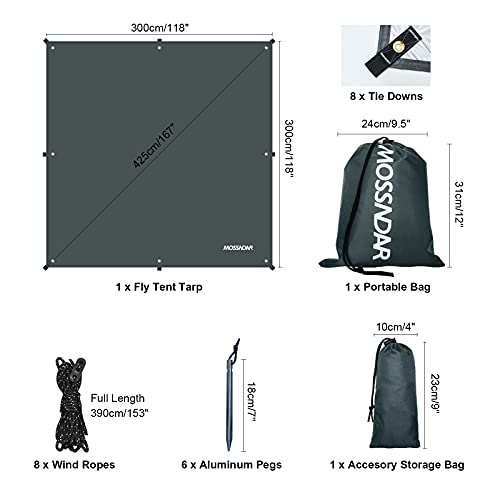 MOSSNDAR Toldo de Refugio Impermeable, 3M*3M Toldo Camping Impermeable PU 3000 mm, UV 50+ Protección Tienda de Campaña Tarp, Refugio para Camping, Senderismo, Mochila