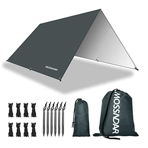 MOSSNDAR Toldo de Refugio Impermeable, 3M*3M Toldo Camping Impermeable PU 3000 mm, UV 50+ Protección Tienda de Campaña Tarp, Refugio para Camping, Senderismo, Mochila