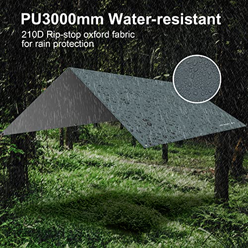 MOSSNDAR Toldo de Refugio Impermeable, 3M*3M Toldo Camping Impermeable PU 3000 mm, UV 50+ Protección Tienda de Campaña Tarp, Refugio para Camping, Senderismo, Mochila