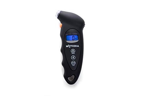 MotoDia MD1 - manómetro digital para neumáticos con pantalla LCD retroiluminada, 150 psi | 7 bar, para coches, motos y bicicletas con válvula Schrader