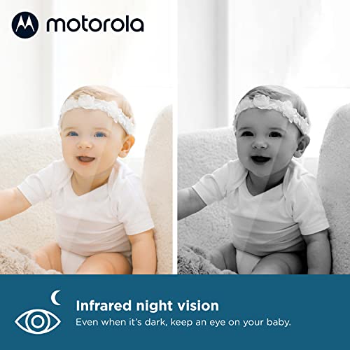 Motorola Baby Ease 34-Vigilabebés con cámara-Video monitor para bebés con pantalla HD de 4.3 pulgadas-visión nocturna, comunicación bidireccional, canciones de cuna, monitoreo de temperatura, Blanco