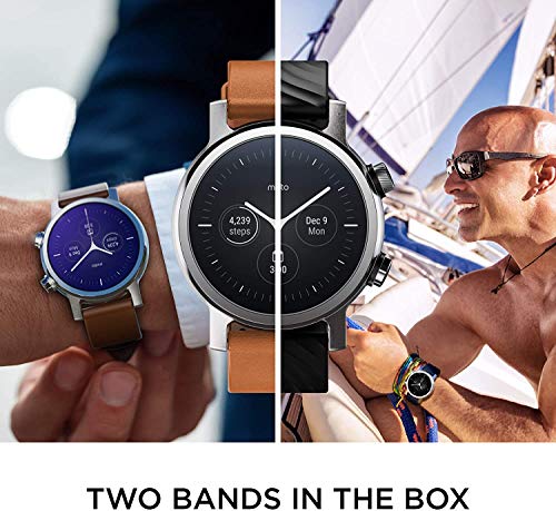 Motorola Moto 360 Smartwatch – 3ª generación – Caja de acero inoxidable con bandas de 20 mm, batería para todo el día, WearOS de GoogleTM – Color gris