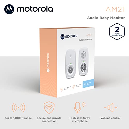 Motorola Nursery AM21/MBP21 - Vigilabebés Audio - Vigilabebés digital con tecnología DECT para la vigilancia de audio - Alcance de 300 metros - Micrófono de alta sensibilidad - Blanco