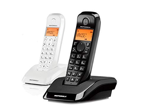 MOTOROLA S1202 DUO Teléfono inalámbrico dúo | Sencillo y fácil de usar | Con una gran pantalla | Teléfono inalámbrico manos libres (BLANCO y NEGRO)