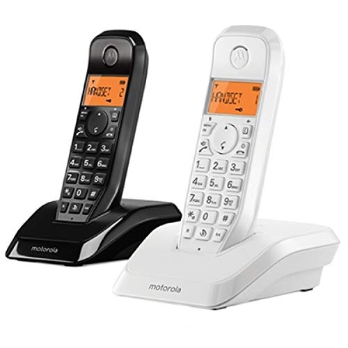 MOTOROLA S1202 DUO Teléfono inalámbrico dúo | Sencillo y fácil de usar | Con una gran pantalla | Teléfono inalámbrico manos libres (BLANCO y NEGRO)