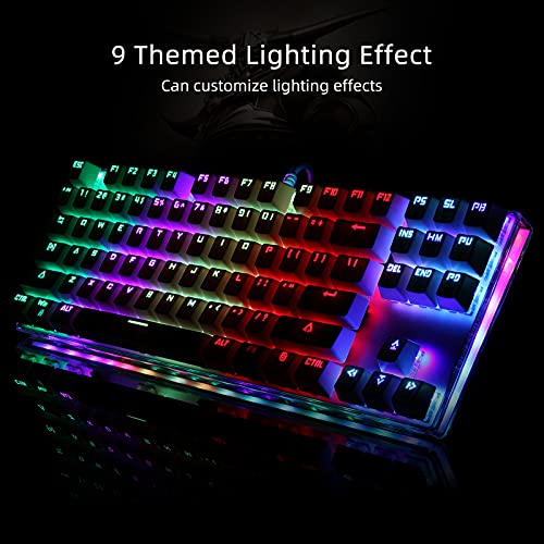 MOTOSPEED Teclado mecánico para juegos con retroiluminación RGB multicolor, base transparente, anti-Ghosting, teclado USB 87 teclas, interruptor azul, iluminación LED Mac/PC/Laptop