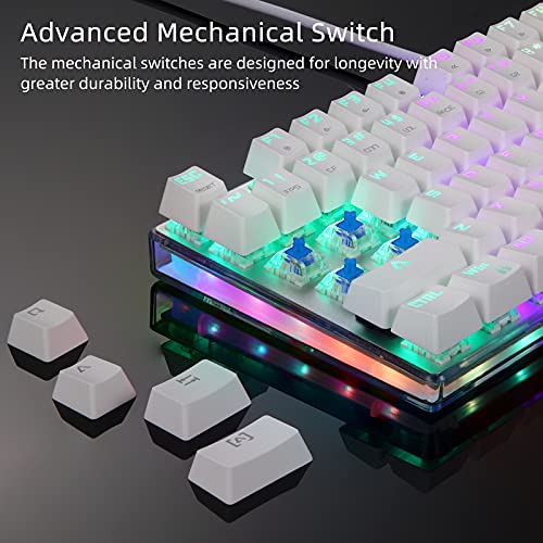 MOTOSPEED Teclado mecánico para juegos con retroiluminación RGB multicolor, base transparente, anti-Ghosting, teclado USB 87 teclas, interruptor azul, iluminación LED Mac/PC/Laptop