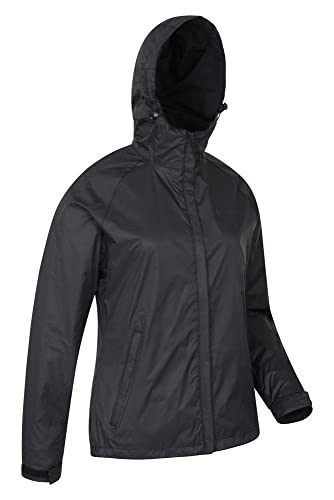 Mountain Warehouse Chaqueta Torrent para Mujer - Chubasquero Impermeable, Abrigo Ligero, Chaqueta con Dos Bolsillos con Cremallera para Mujer -Ideal para Viajar, Acampar Negro 36