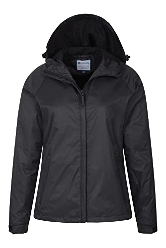 Mountain Warehouse Chaqueta Torrent para Mujer - Chubasquero Impermeable, Abrigo Ligero, Chaqueta con Dos Bolsillos con Cremallera para Mujer -Ideal para Viajar, Acampar Negro 36