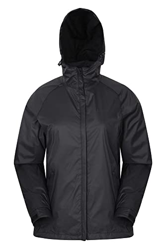 Mountain Warehouse Chaqueta Torrent para Mujer - Chubasquero Impermeable, Abrigo Ligero, Chaqueta con Dos Bolsillos con Cremallera para Mujer -Ideal para Viajar, Acampar Negro 36