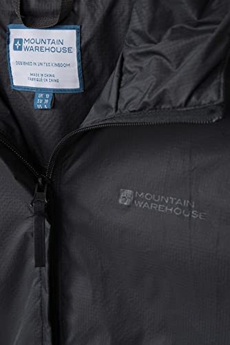 Mountain Warehouse Chaqueta Torrent para Mujer - Chubasquero Impermeable, Abrigo Ligero, Chaqueta con Dos Bolsillos con Cremallera para Mujer -Ideal para Viajar, Acampar Negro 36