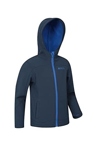 Mountain Warehouse Exodus Chaqueta Softshell para niño - Chaqueta Impermeable con Forro Polar, Cortavientos, Transpirable Trekking, montaña y Entretiempo Azul Marino 7-8 Años