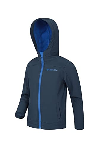 Mountain Warehouse Exodus Chaqueta Softshell para niño - Chaqueta Impermeable con Forro Polar, Cortavientos, Transpirable Trekking, montaña y Entretiempo Azul Marino 7-8 Años