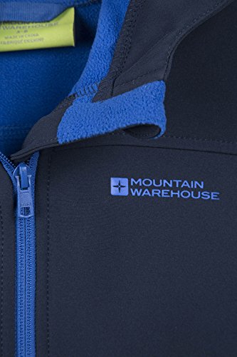 Mountain Warehouse Exodus Chaqueta Softshell para niño - Chaqueta Impermeable con Forro Polar, Cortavientos, Transpirable Trekking, montaña y Entretiempo Azul Marino 7-8 Años