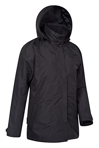 Mountain Warehouse Fell Chaqueta Impermeable 3 en 1 para Mujer - Chaqueta de Senderismo Desmontable con Forro Polar y Capucha, Transpirable, Ideal como Parka de Invierno Negro 44